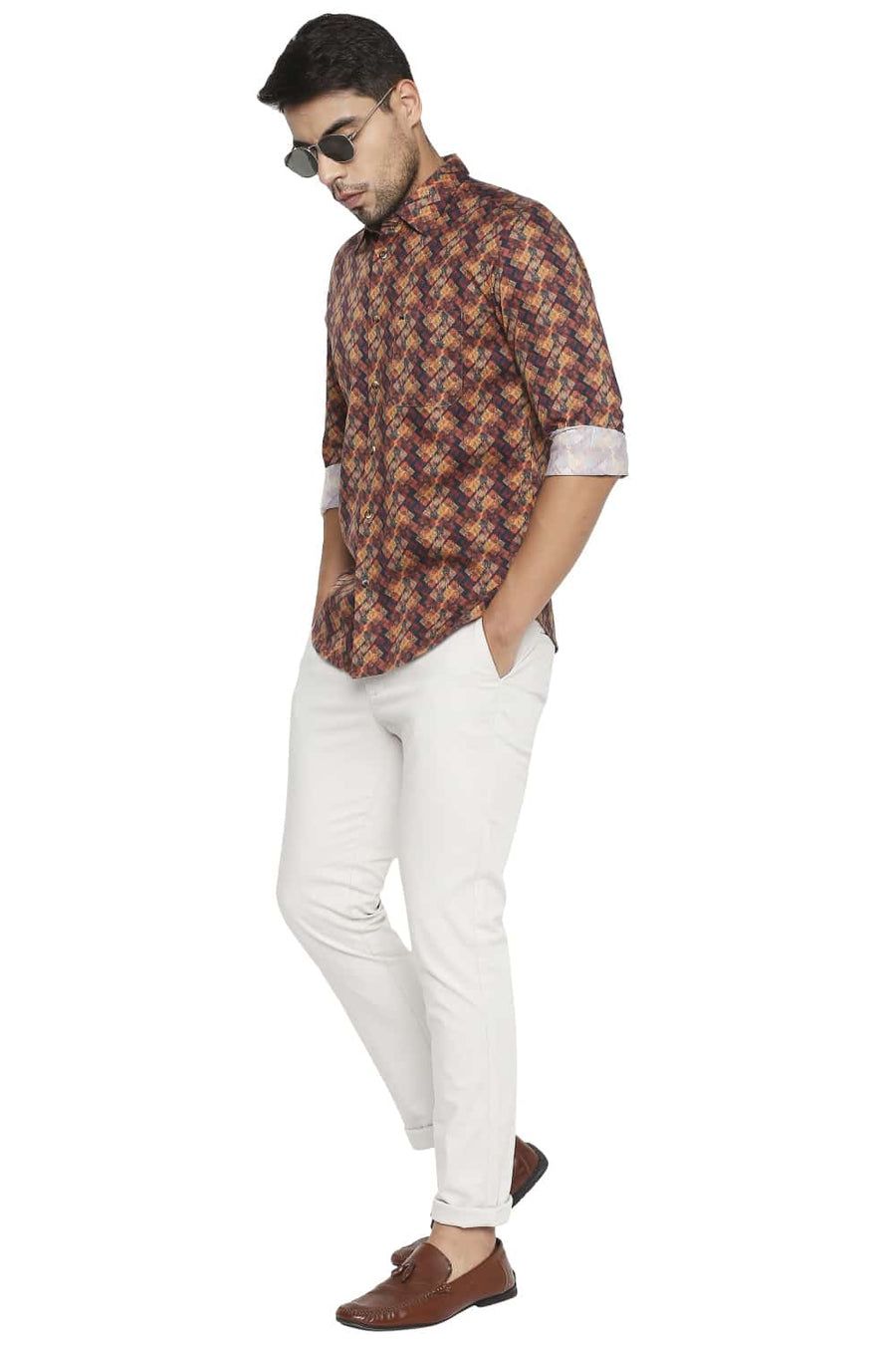 BASICS SLIM FIT TANGO MAROON DIGITAL PRINTED SHIRT