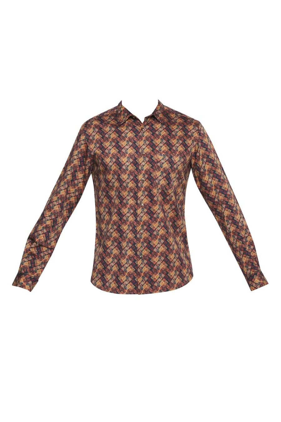 BASICS SLIM FIT TANGO MAROON DIGITAL PRINTED SHIRT