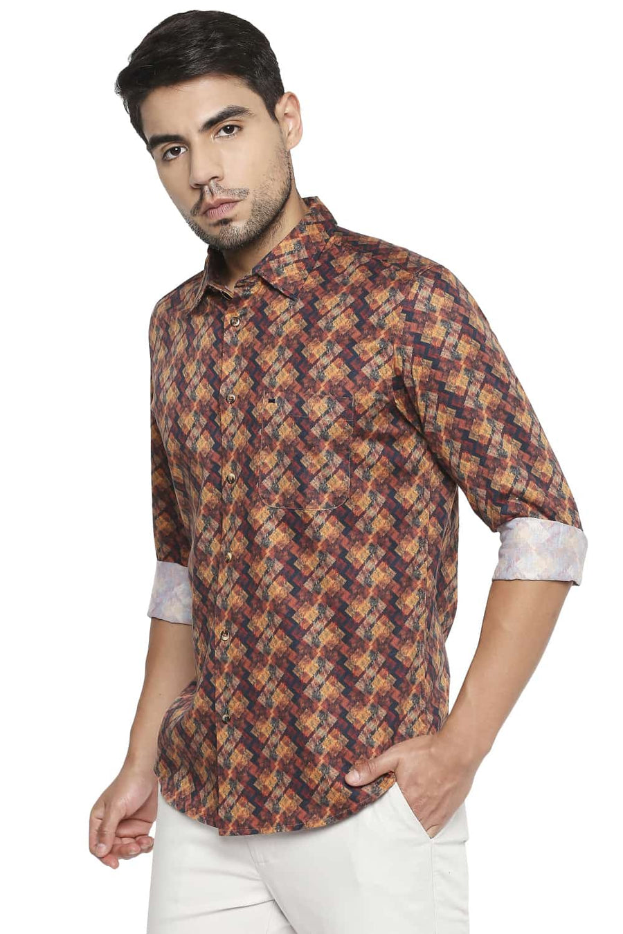 BASICS SLIM FIT TANGO MAROON DIGITAL PRINTED SHIRT
