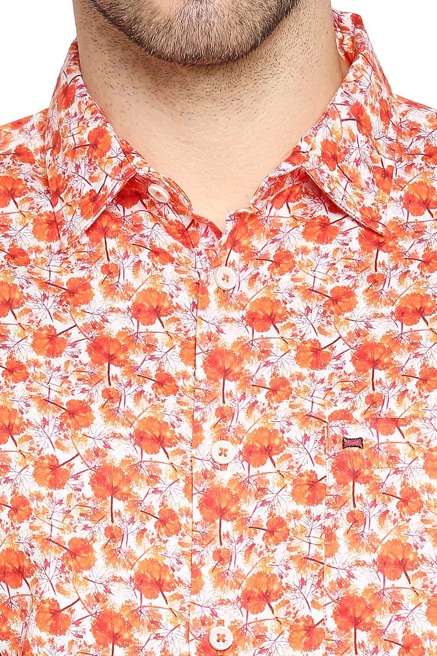 BASICS SLIM FIT JAFFA ORANGE SATIN PRINTED SHIRT