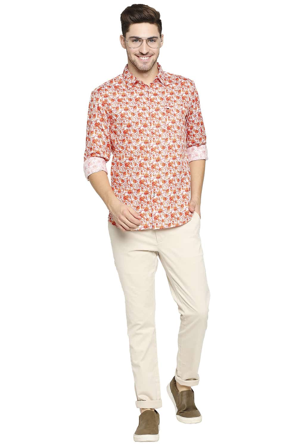 BASICS SLIM FIT SATIN PRINTED SHIRT