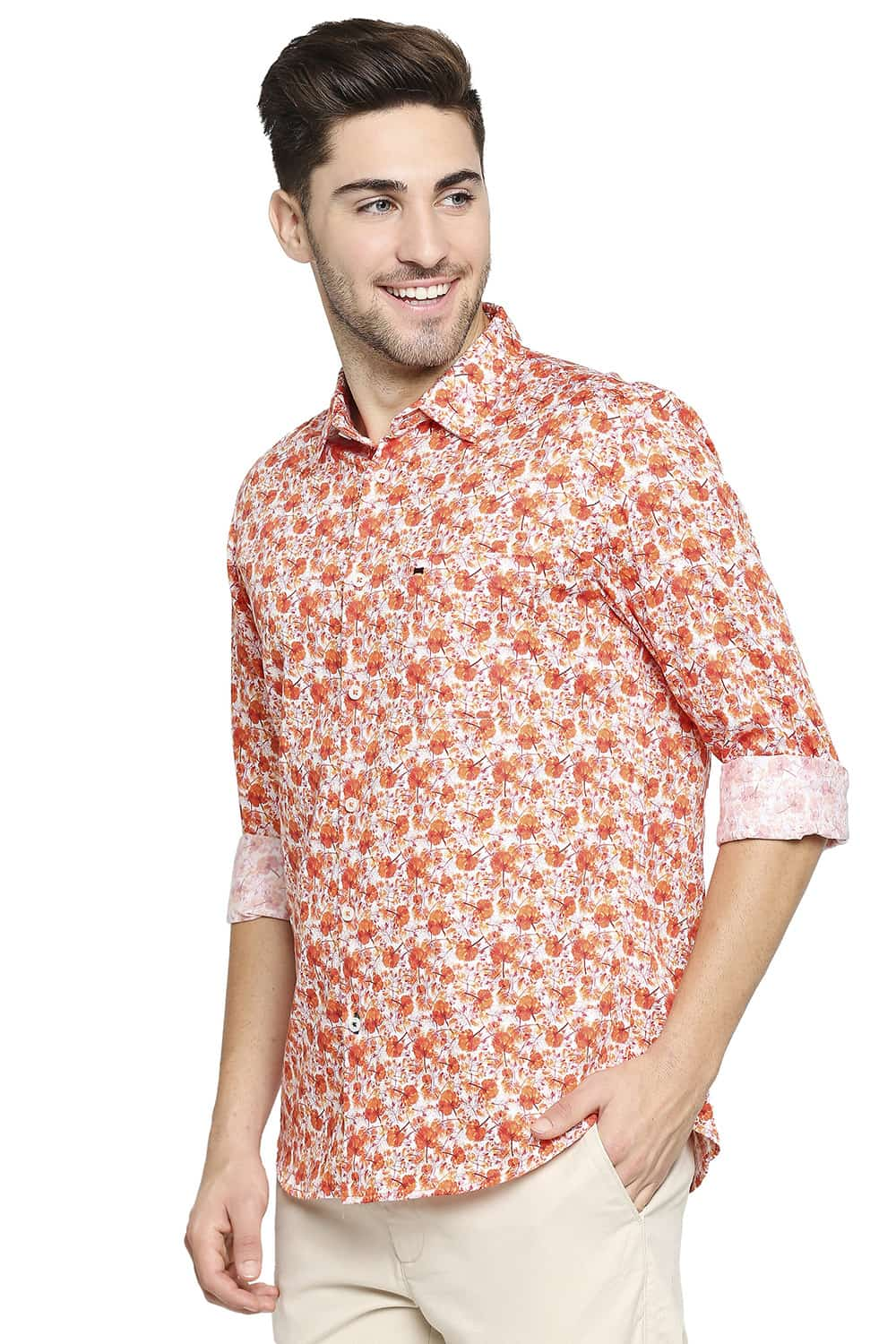 BASICS SLIM FIT SATIN PRINTED SHIRT