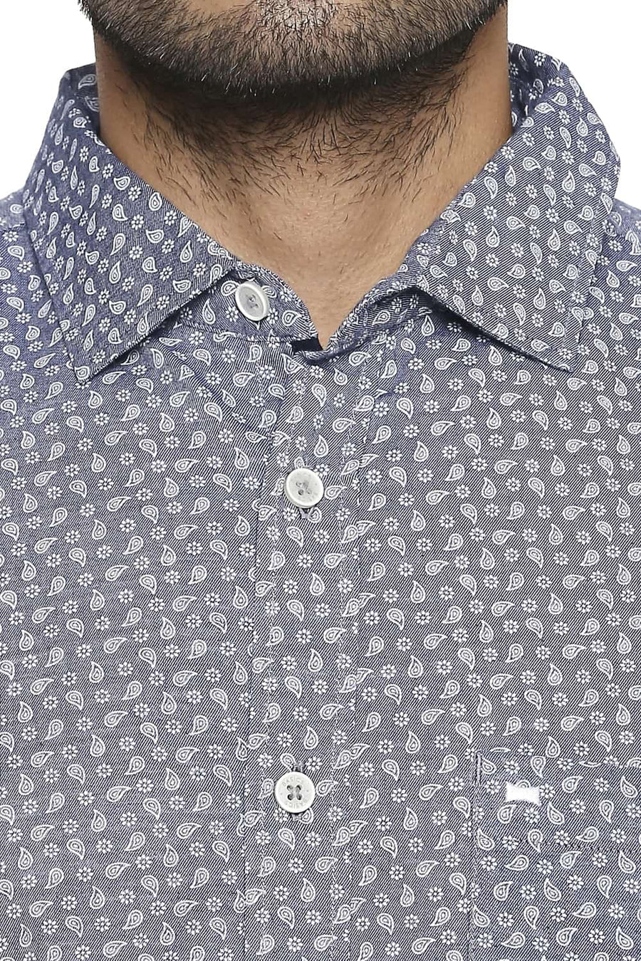 BASICS SLIM FIT ALEUTIAN BLUE PRINTED SHIRT