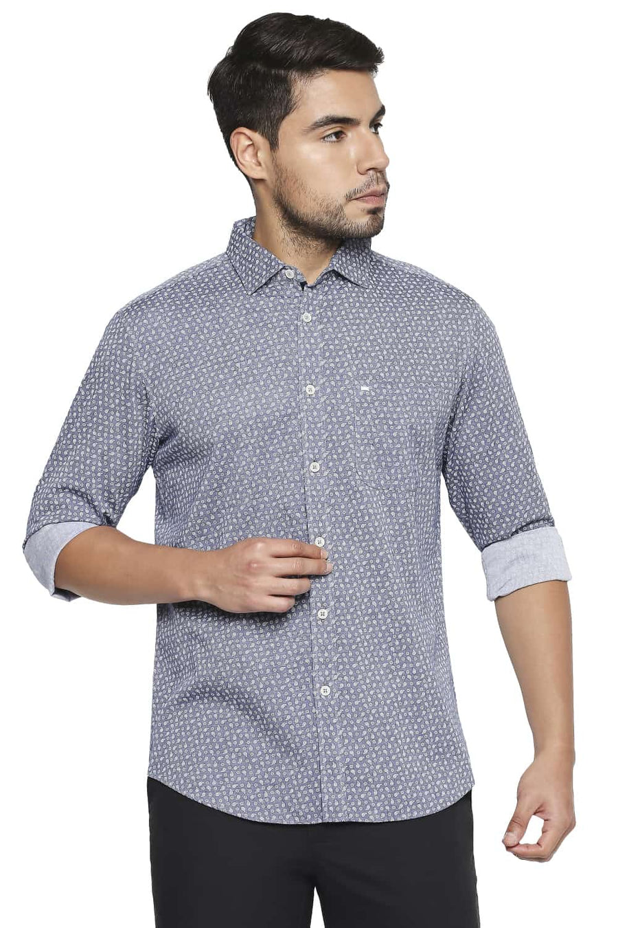 BASICS SLIM FIT ALEUTIAN BLUE PRINTED SHIRT