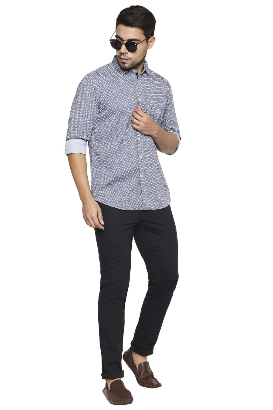 BASICS SLIM FIT ALEUTIAN BLUE PRINTED SHIRT