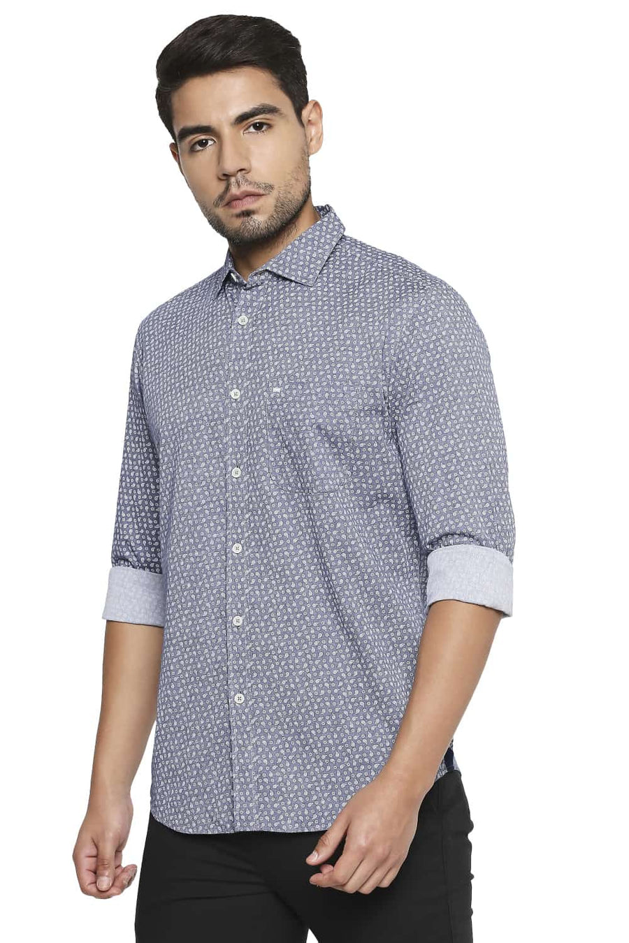 BASICS SLIM FIT ALEUTIAN BLUE PRINTED SHIRT