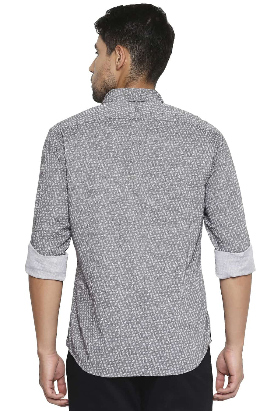 BASICS SLIM FIT RABBIT BROWN PRINTED SHIRT