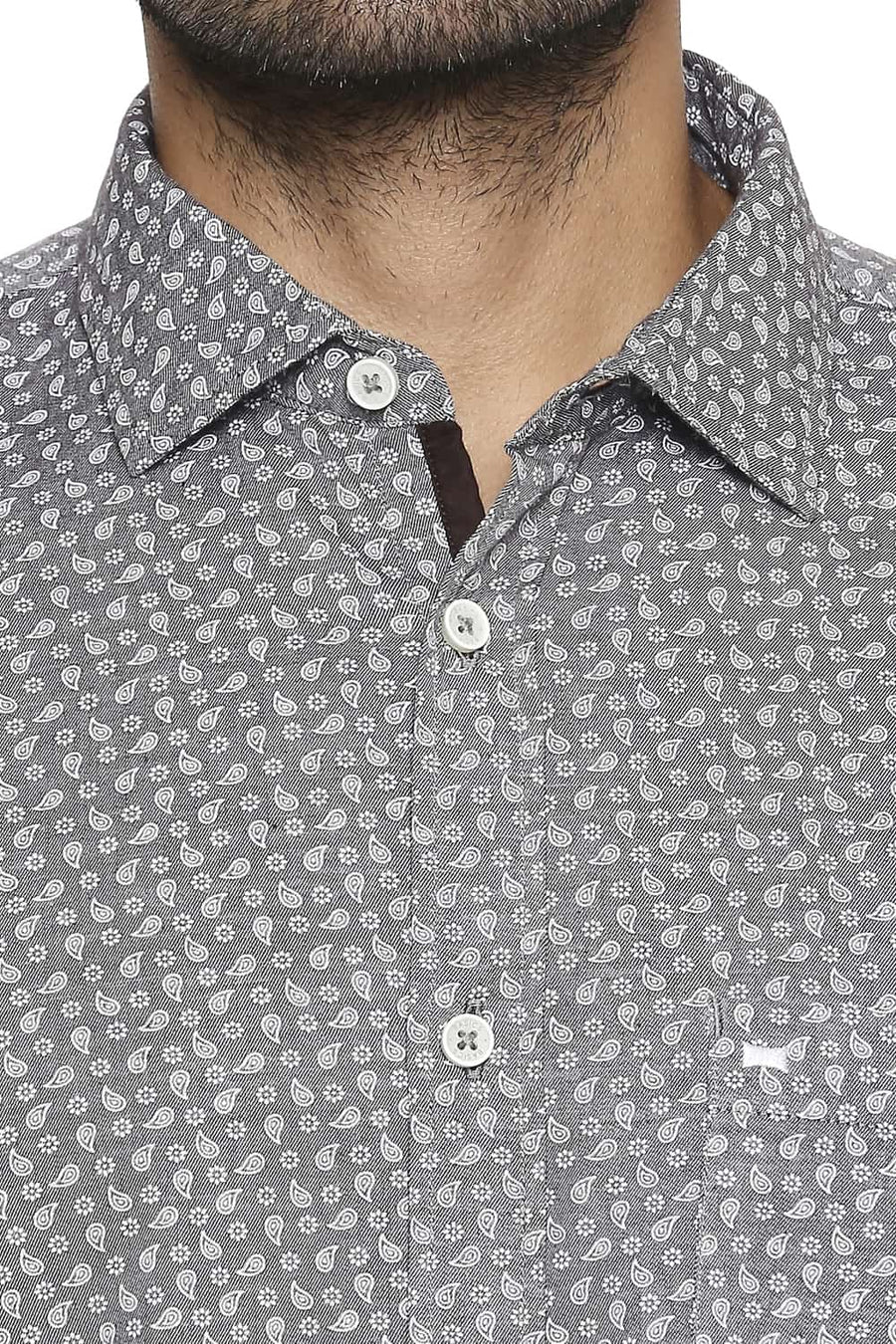 BASICS SLIM FIT RABBIT BROWN PRINTED SHIRT