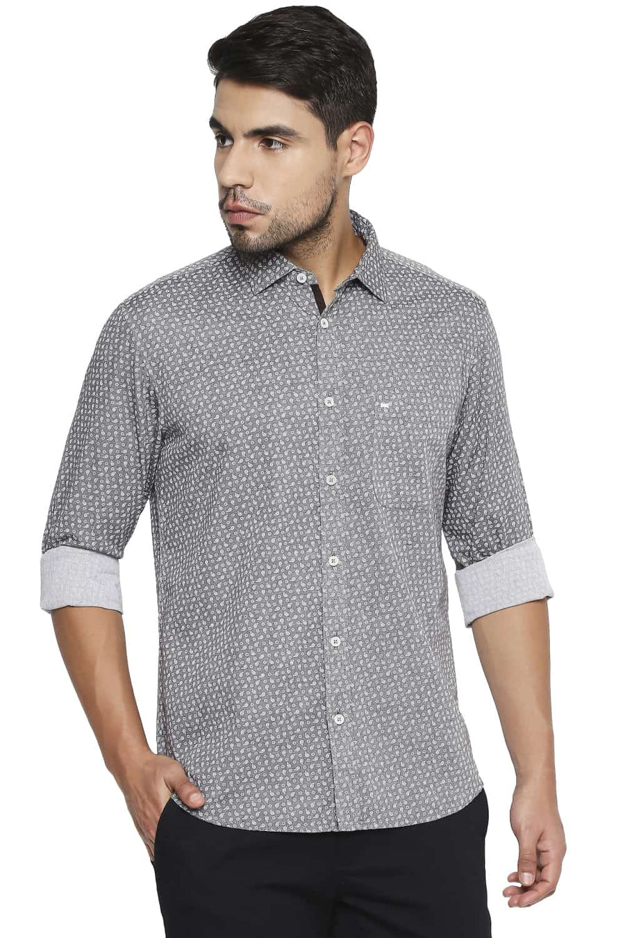 BASICS SLIM FIT RABBIT BROWN PRINTED SHIRT