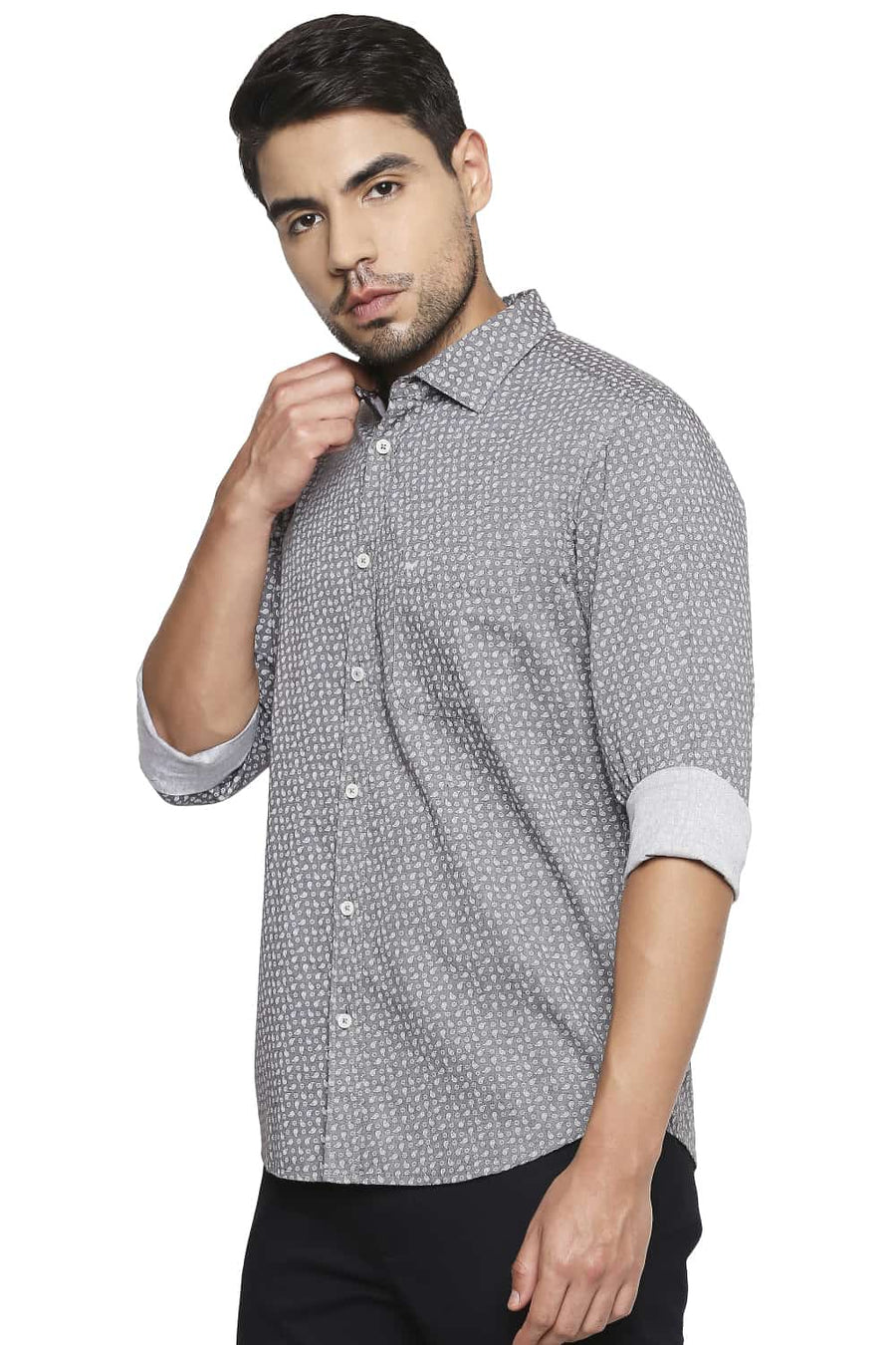 BASICS SLIM FIT RABBIT BROWN PRINTED SHIRT