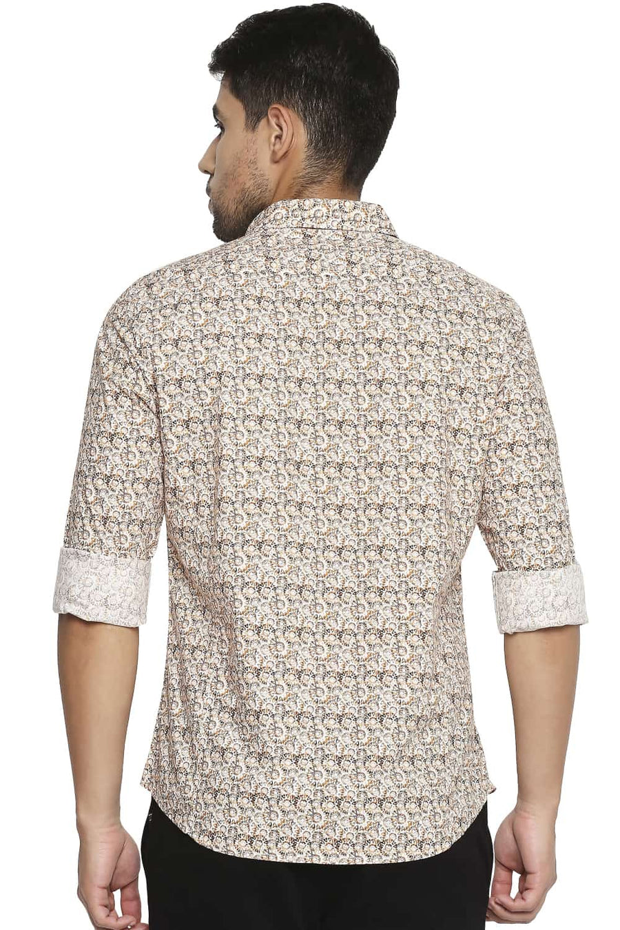 BASICS SLIM FIT GOLDEN YELLOW DIGITAL PRINTED SHIRT
