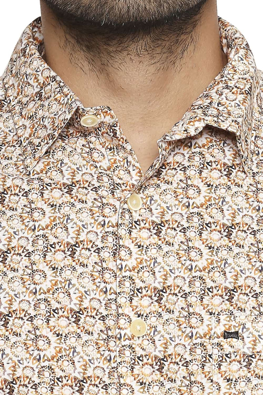 BASICS SLIM FIT GOLDEN YELLOW DIGITAL PRINTED SHIRT