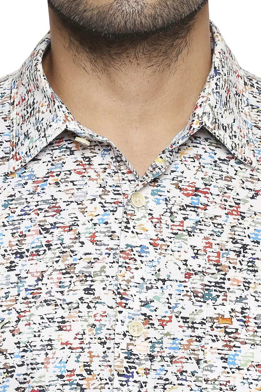 BASICS SLIM FIT WINTER ECRU DIGITAL PRINTED SHIRT