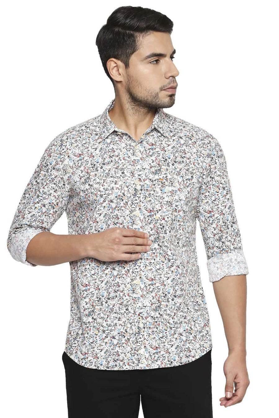 BASICS SLIM FIT WINTER ECRU DIGITAL PRINTED SHIRT