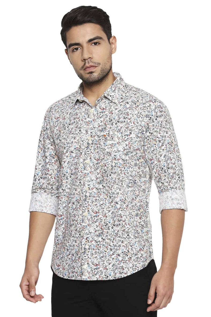 BASICS SLIM FIT WINTER ECRU DIGITAL PRINTED SHIRT