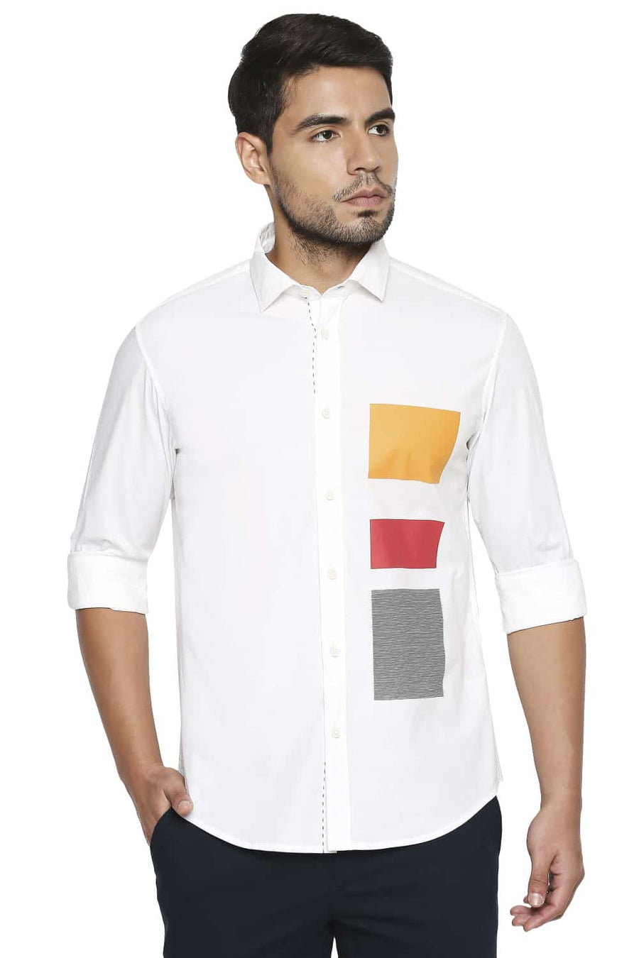 BASICS SLIM FIT CLOUD WHITE STRETCH POPLIN SHIRT