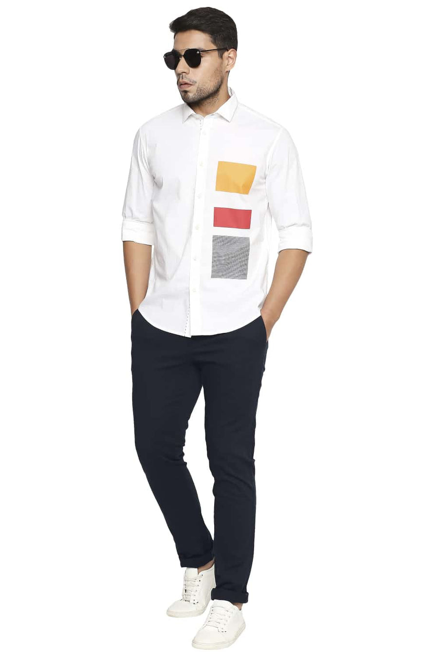 BASICS SLIM FIT CLOUD WHITE STRETCH POPLIN SHIRT