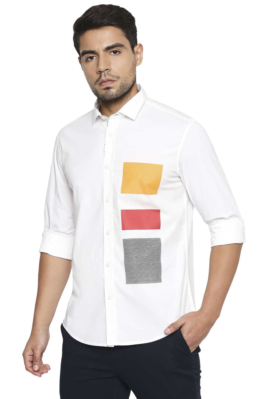 BASICS SLIM FIT CLOUD WHITE STRETCH POPLIN SHIRT