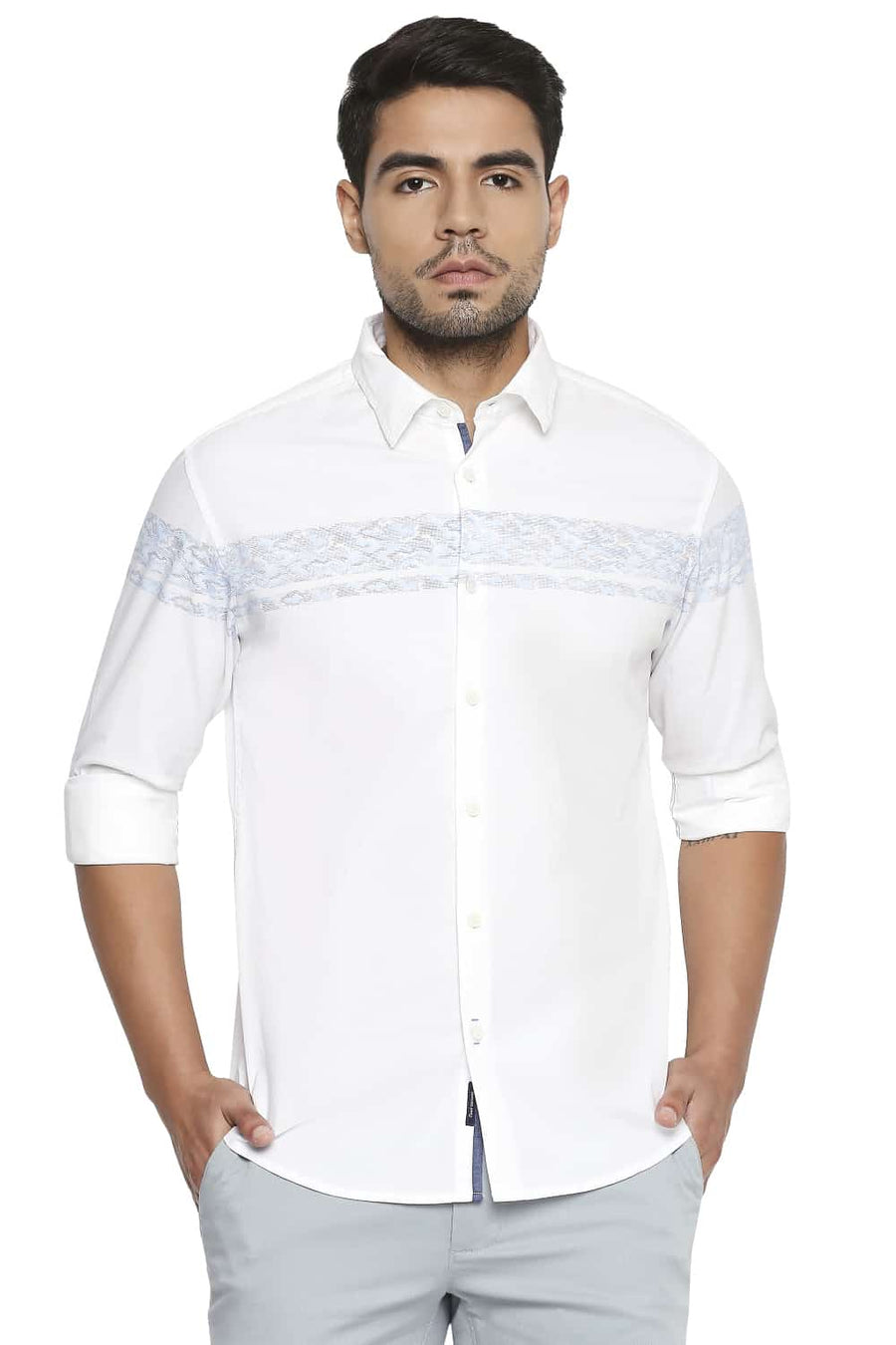 BASICS SLIM FIT CLOUD WHITE STRETCH POPLIN SHIRT