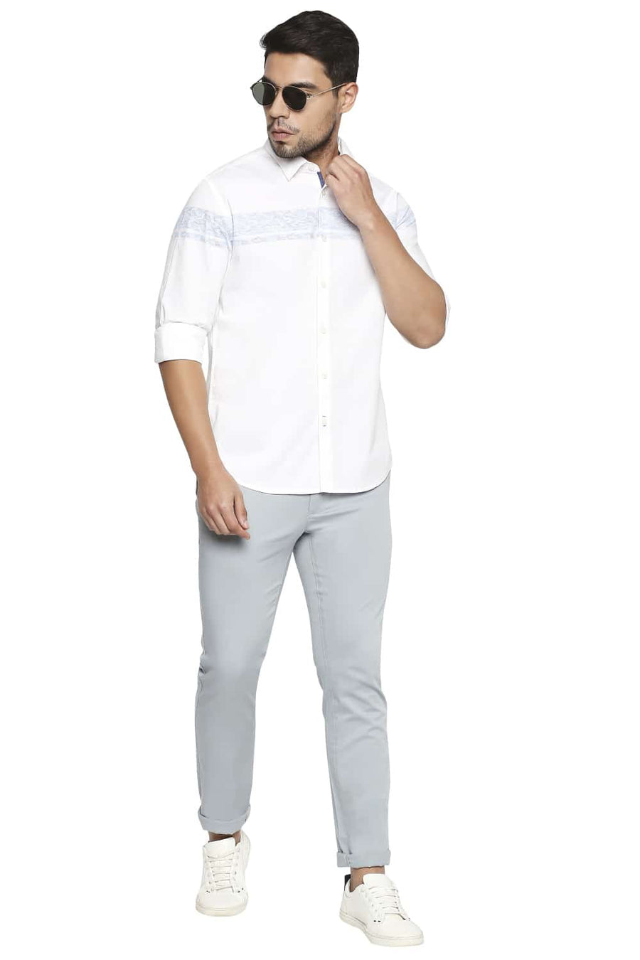 BASICS SLIM FIT CLOUD WHITE STRETCH POPLIN SHIRT