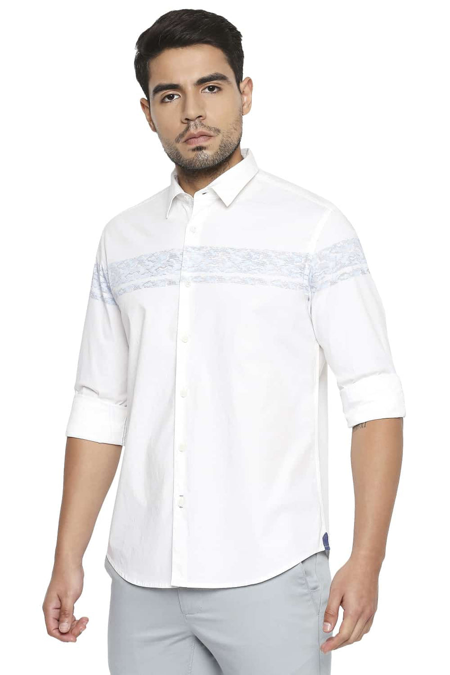BASICS SLIM FIT CLOUD WHITE STRETCH POPLIN SHIRT