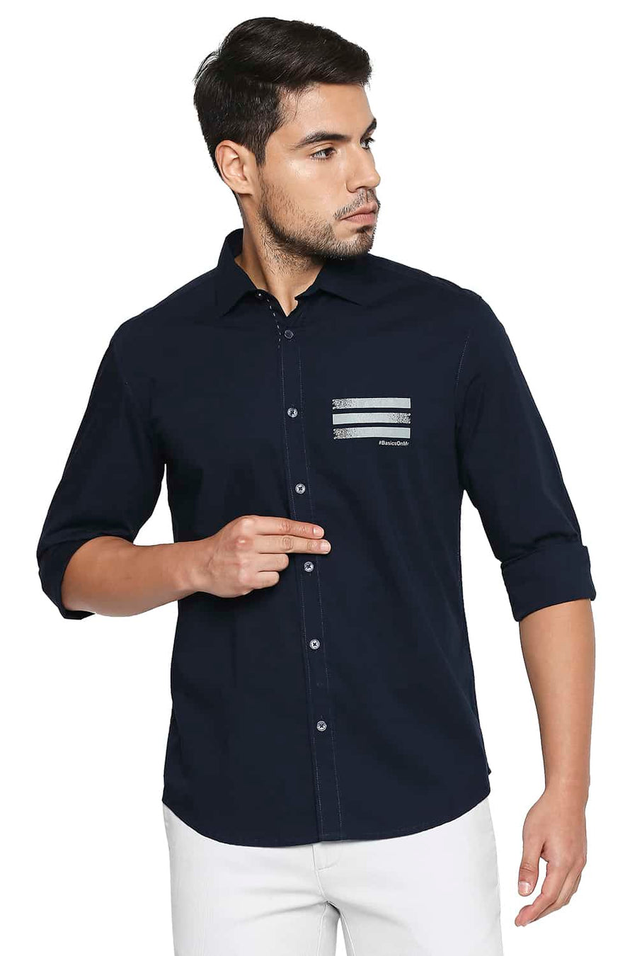 BASICS SLIM FIT NAVY IRIS STRETCH TREND SHIRT