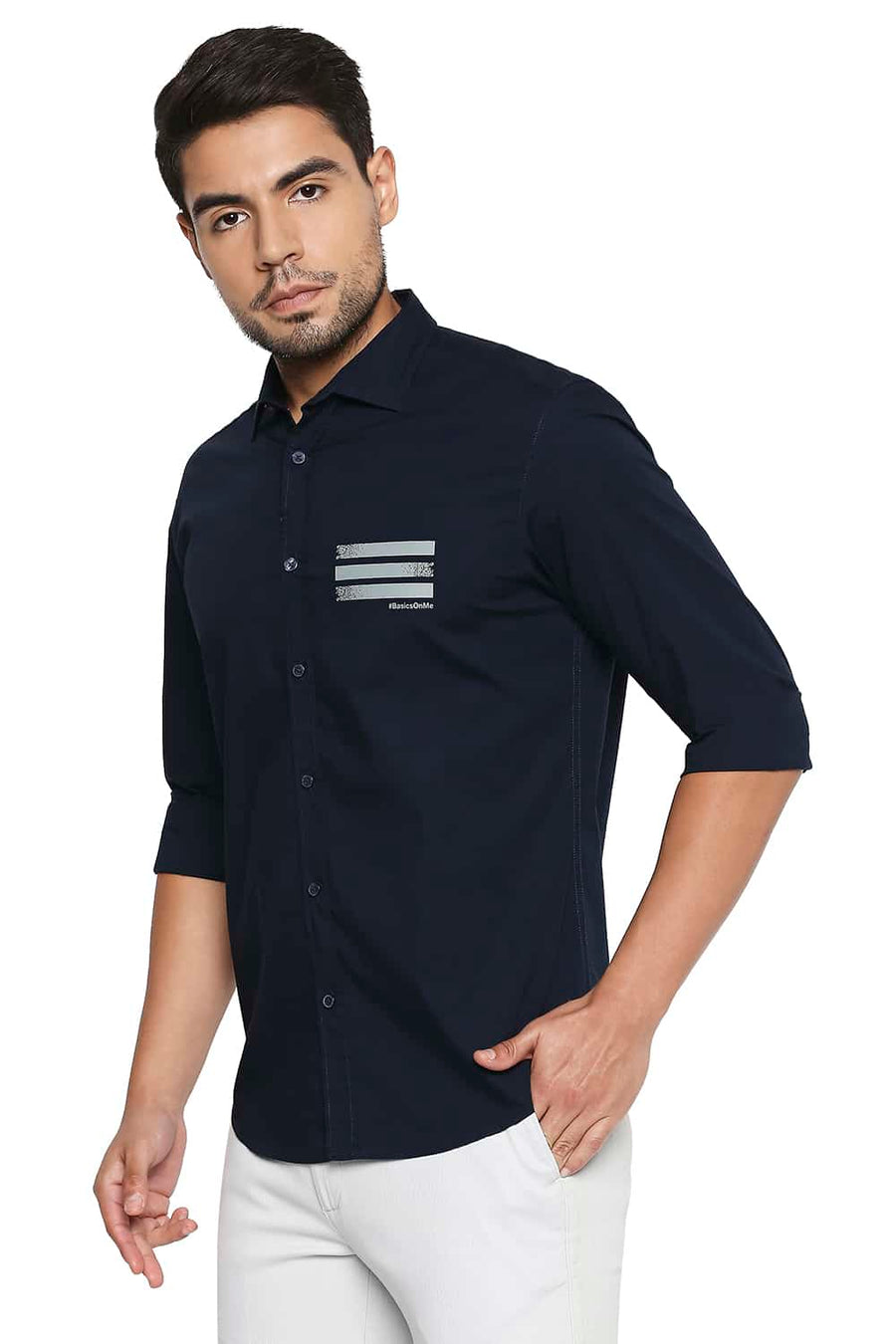 BASICS SLIM FIT NAVY IRIS STRETCH TREND SHIRT