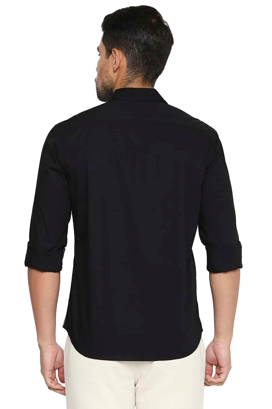 BASICS SLIM FIT NIGHT BLACK CHEST LINE PRINTED SHIRT