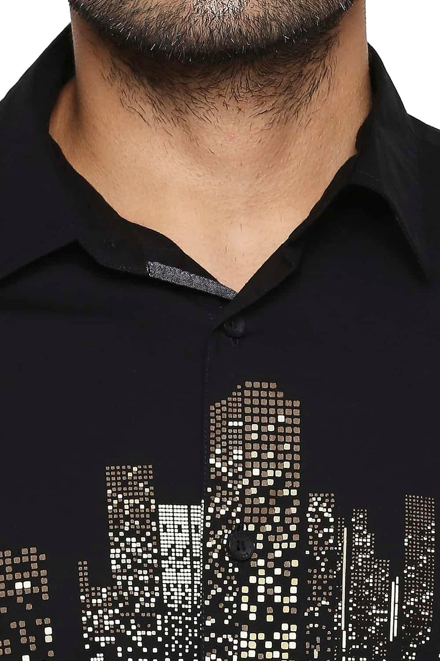 BASICS SLIM FIT NIGHT BLACK CHEST LINE PRINTED SHIRT