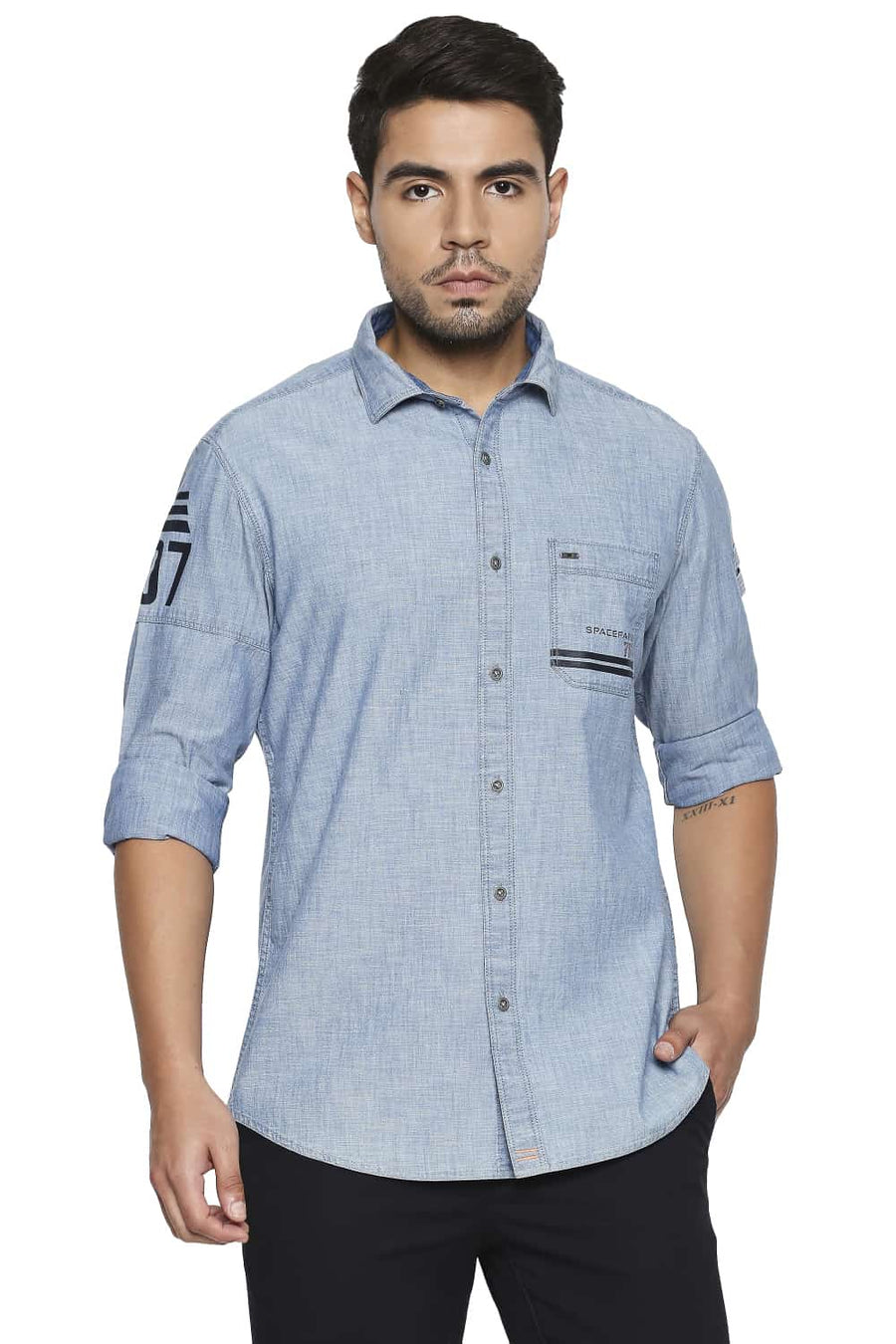 BASICS SLIM FIT DUSTY NAVY INDIGO SHIRT