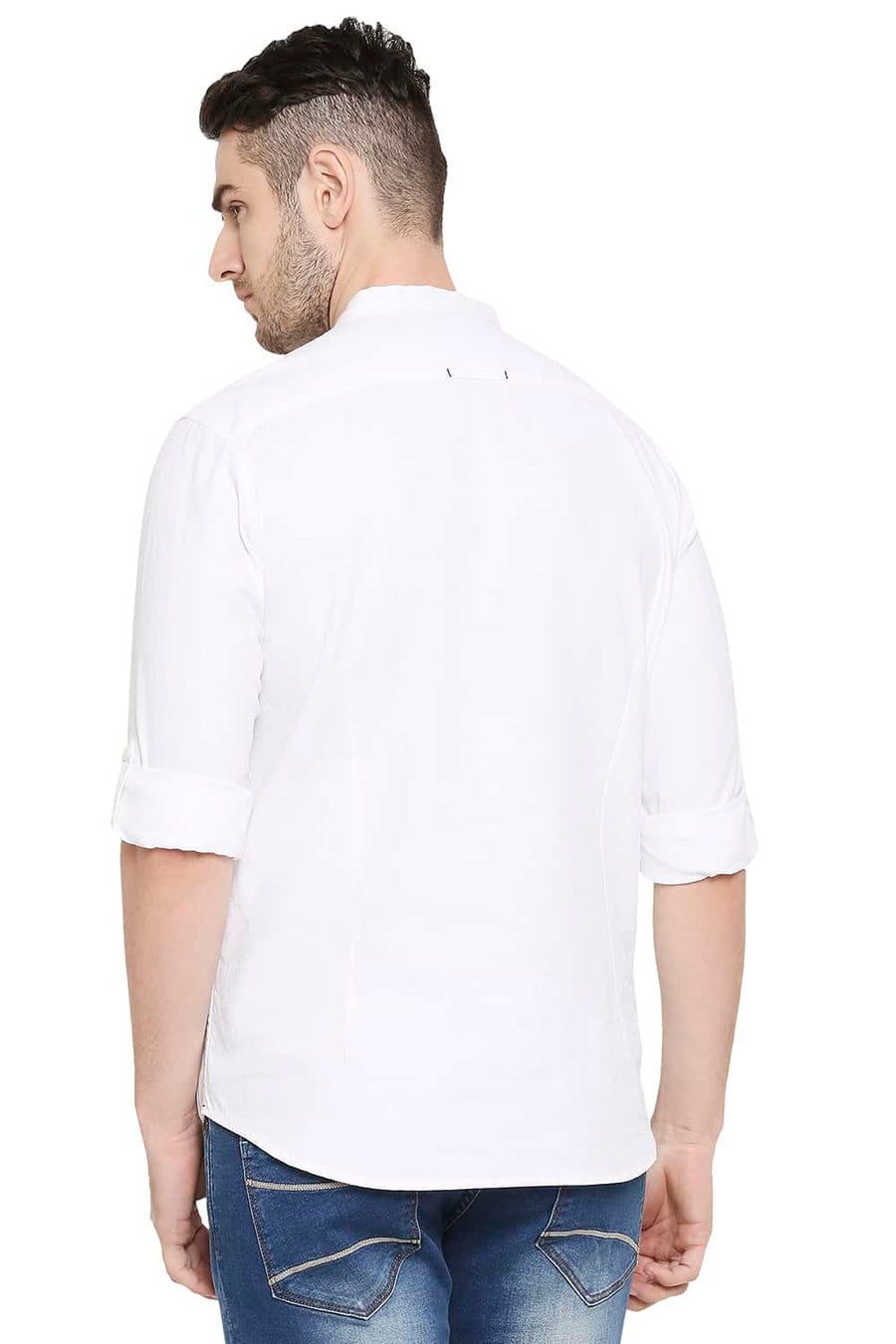 BASICS SLIM FIT BRIGHT WHITE DOBBY SHIRT
