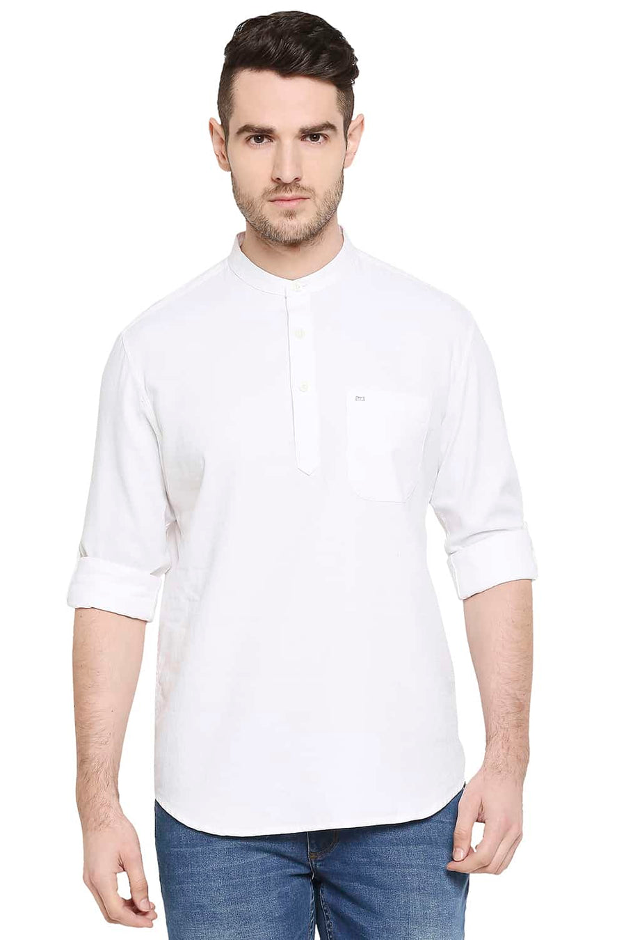 BASICS SLIM FIT BRIGHT WHITE DOBBY SHIRT