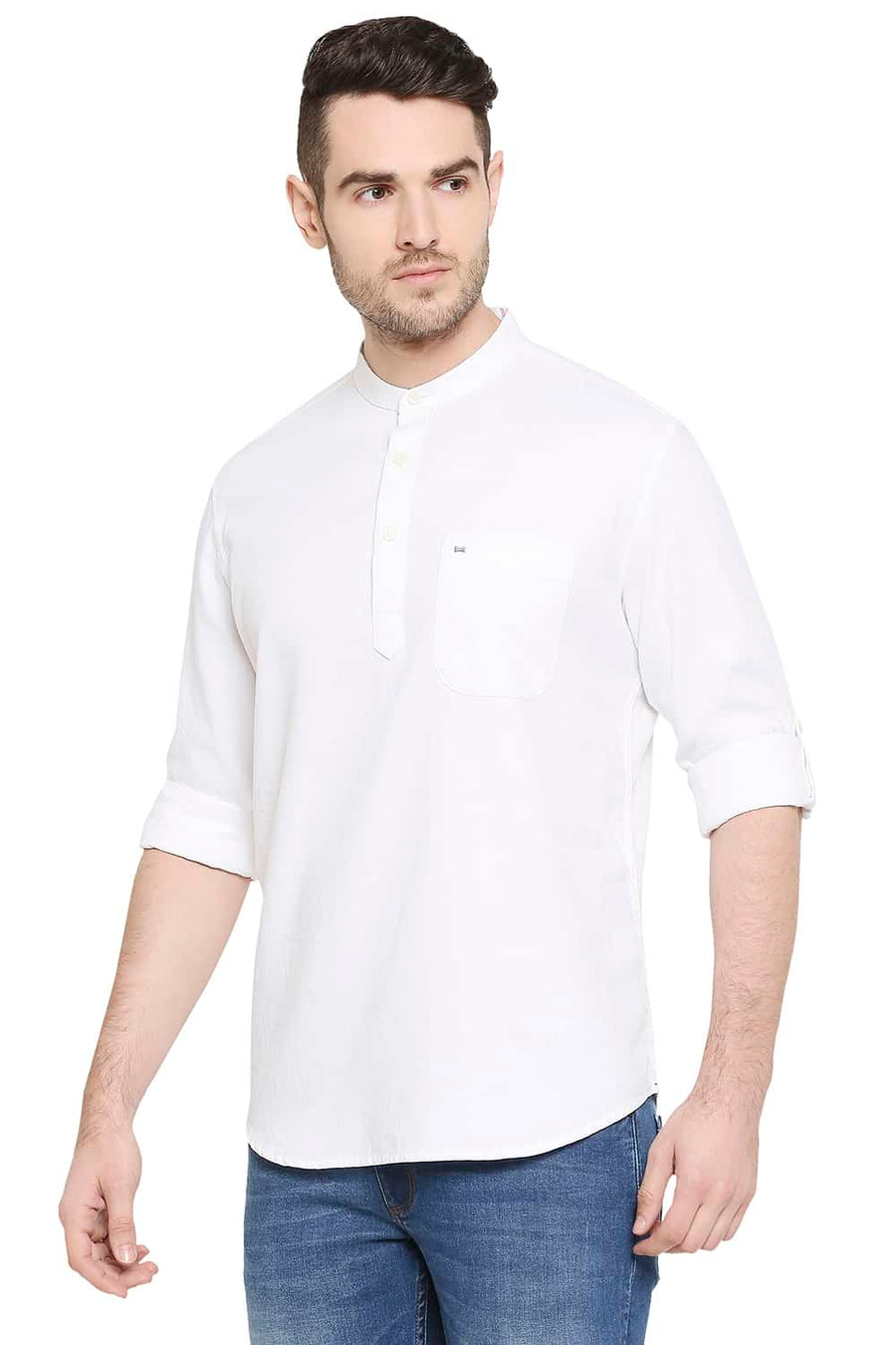 BASICS SLIM FIT BRIGHT WHITE DOBBY SHIRT
