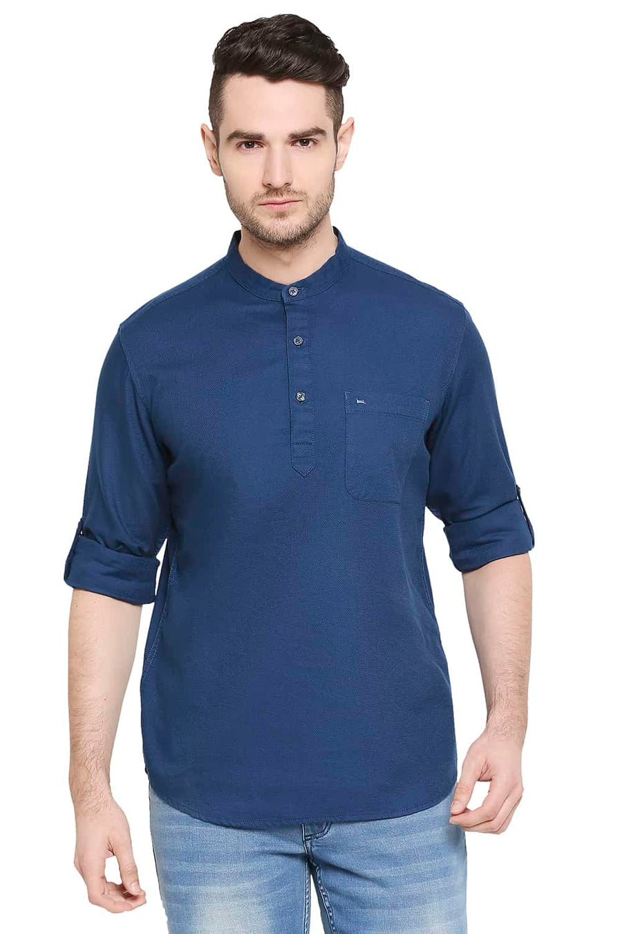 BASICS SLIM FIT MOROCCAN BLUE DOBBY SHIRT