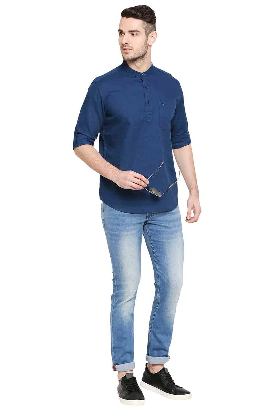 BASICS SLIM FIT MOROCCAN BLUE DOBBY SHIRT