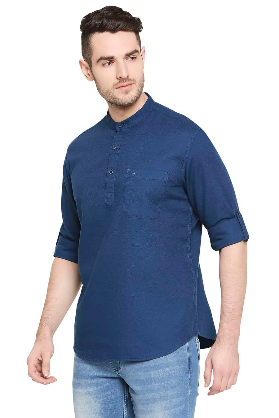 BASICS SLIM FIT MOROCCAN BLUE DOBBY SHIRT