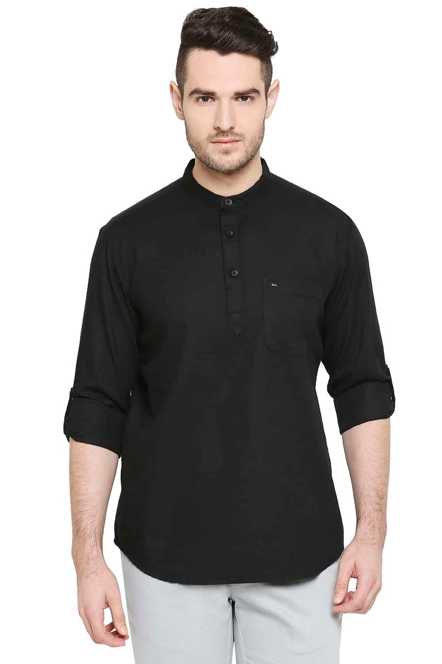 BASICS SLIM FIT CAVIAR BLACK DOBBY SHIRT