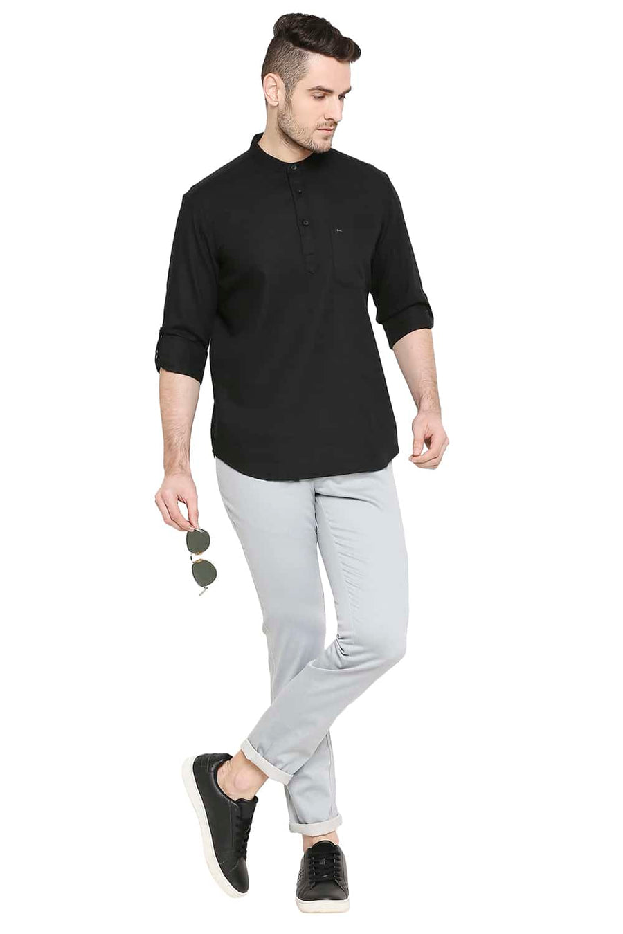BASICS SLIM FIT CAVIAR BLACK DOBBY SHIRT