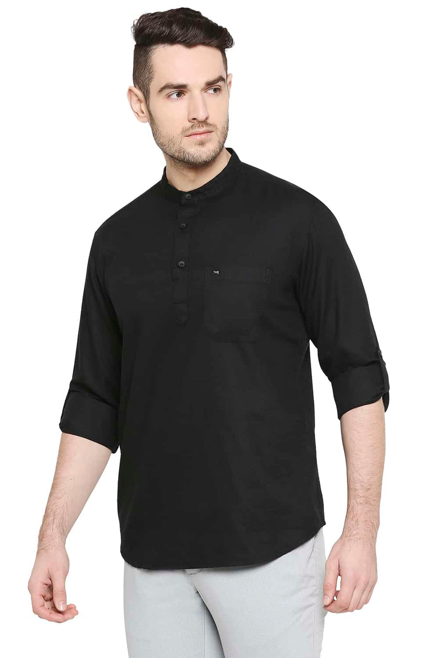 BASICS SLIM FIT CAVIAR BLACK DOBBY SHIRT