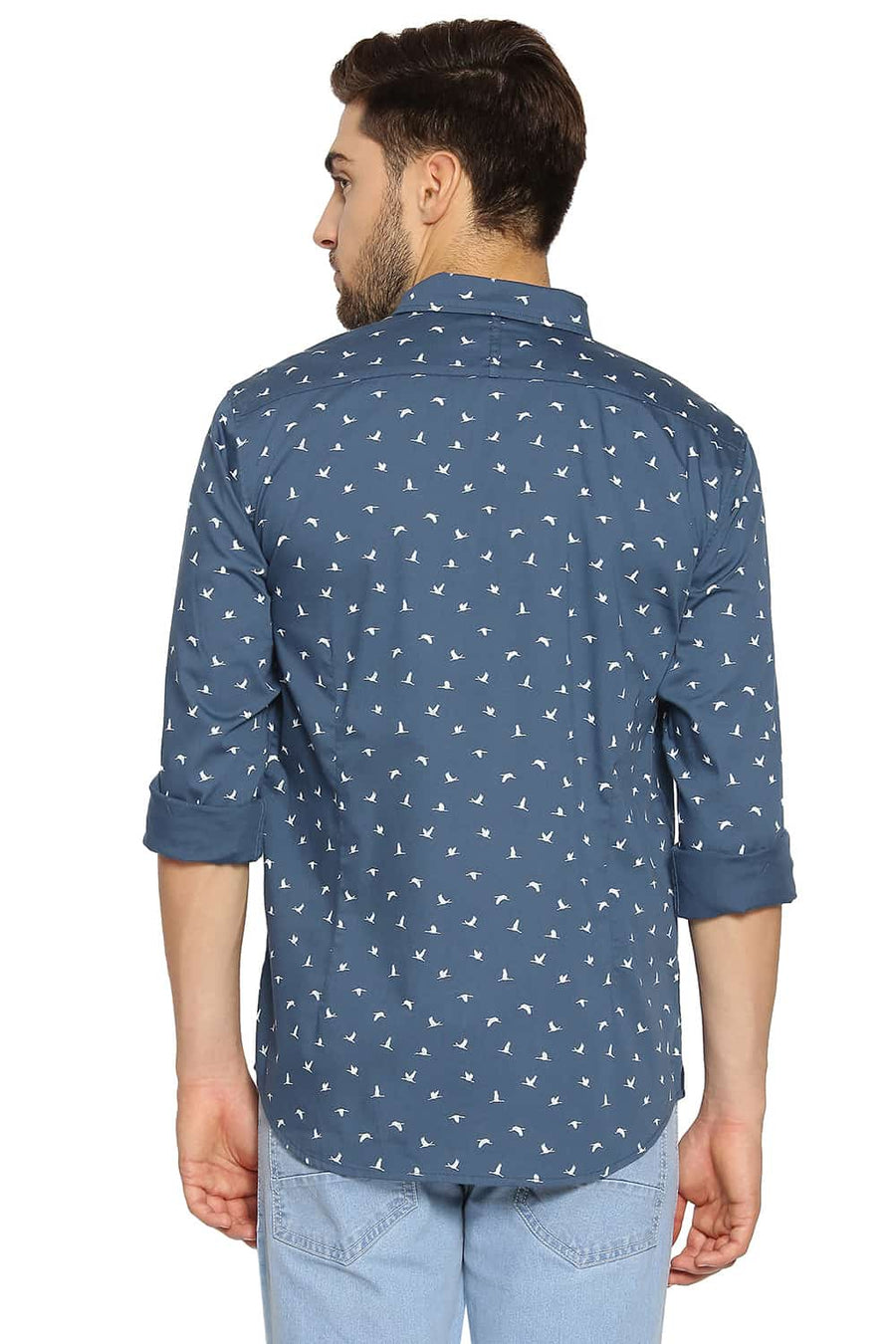 BASICS SLIM FIT MIDNIGHT BLUE PRINTED STRETCH SHIRT