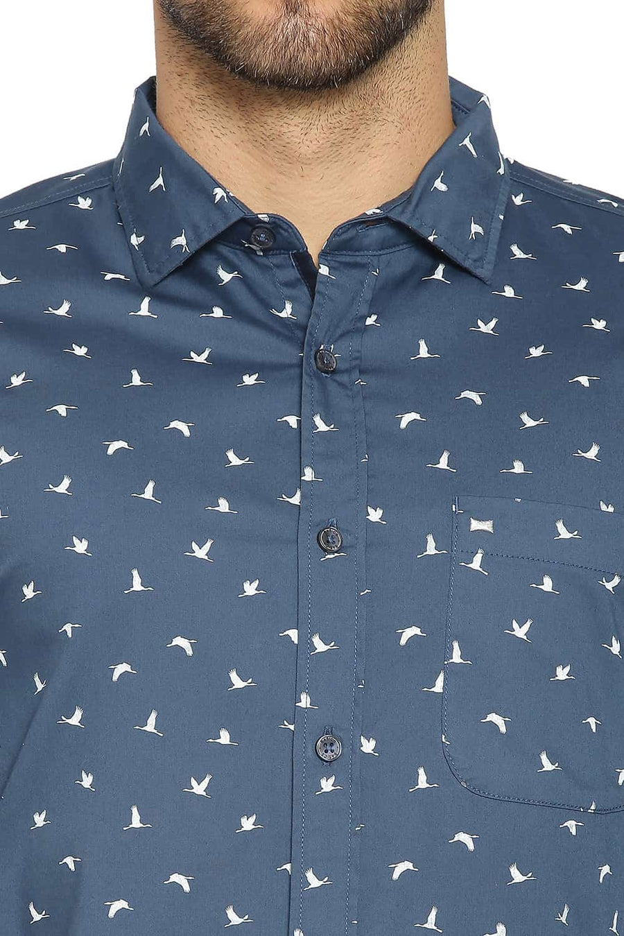 BASICS SLIM FIT MIDNIGHT BLUE PRINTED STRETCH SHIRT