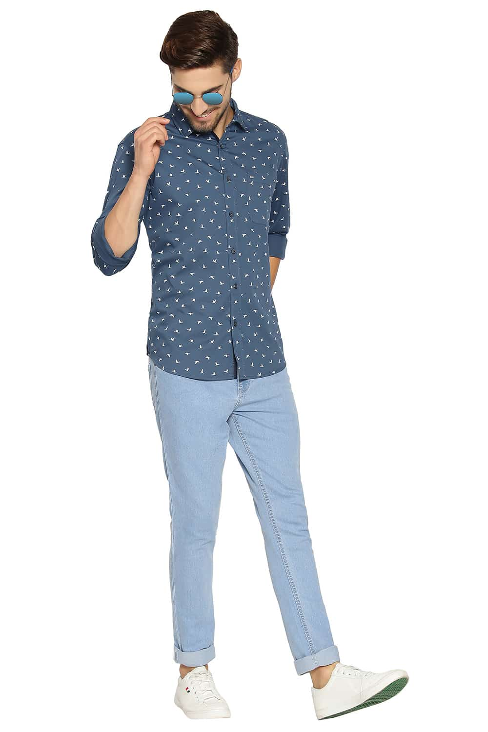 BASICS SLIM FIT PRINTED STRETCH SHIRT