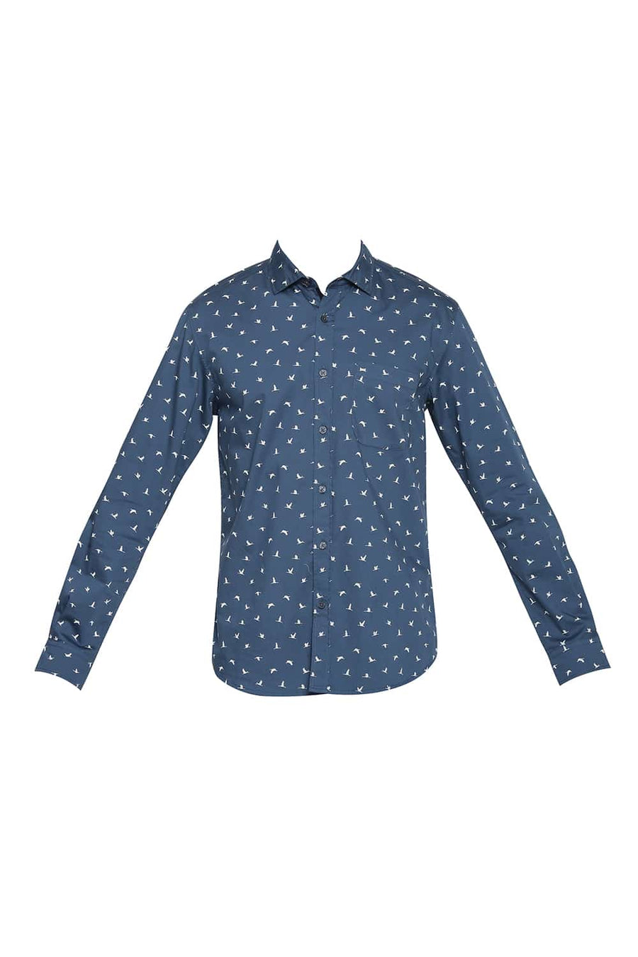BASICS SLIM FIT MIDNIGHT BLUE PRINTED STRETCH SHIRT