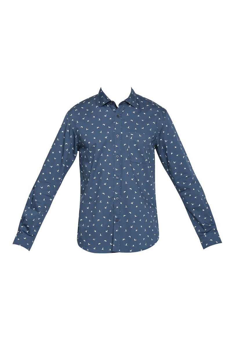 BASICS SLIM FIT PRINTED STRETCH SHIRT