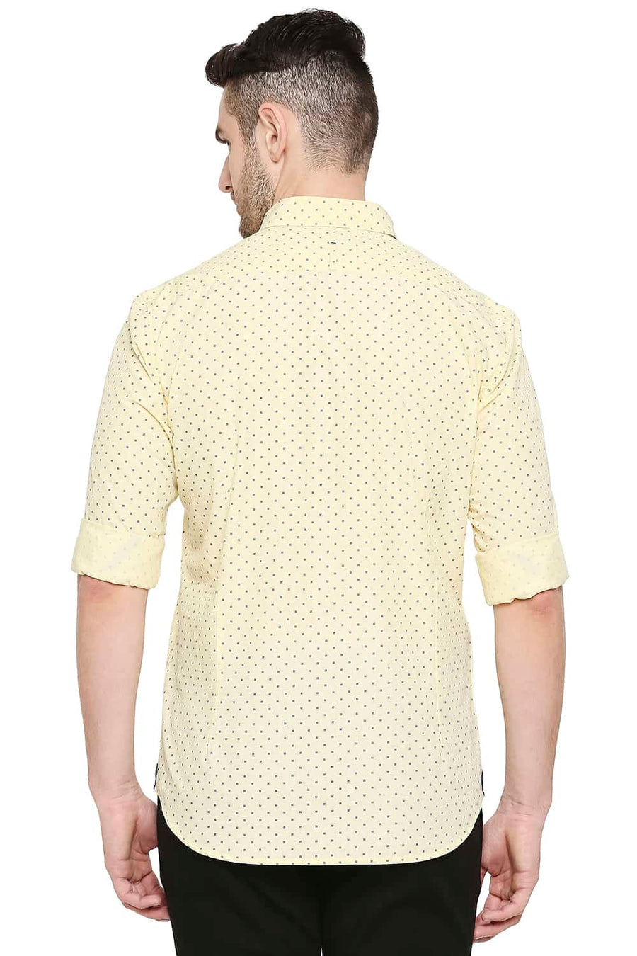 BASICS SLIM FIT PASTEL YELLOW PRINTED SHIRT