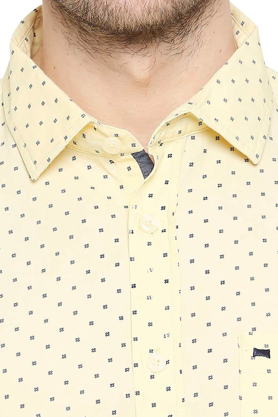 BASICS SLIM FIT PASTEL YELLOW PRINTED SHIRT