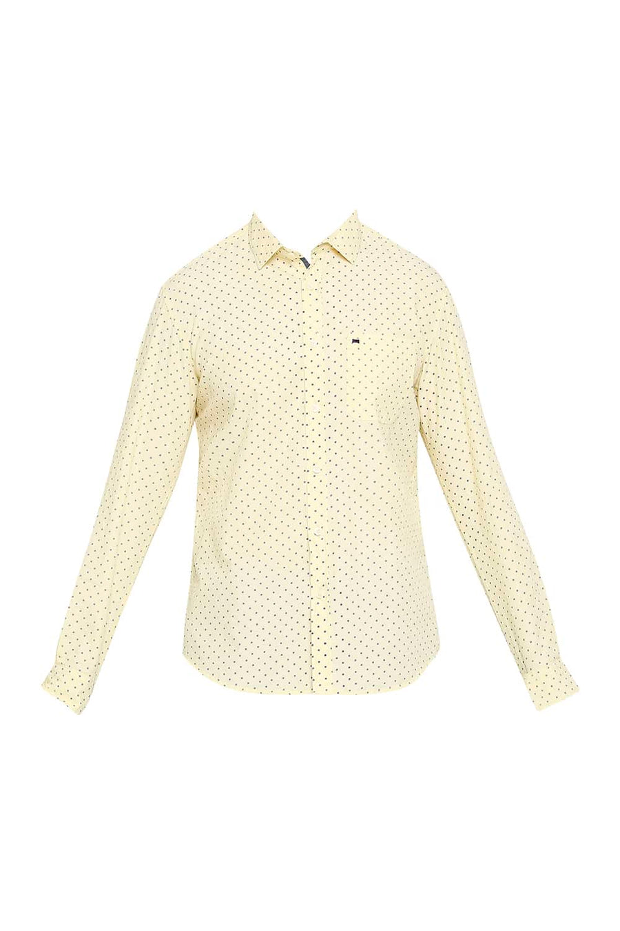 BASICS SLIM FIT PASTEL YELLOW PRINTED SHIRT