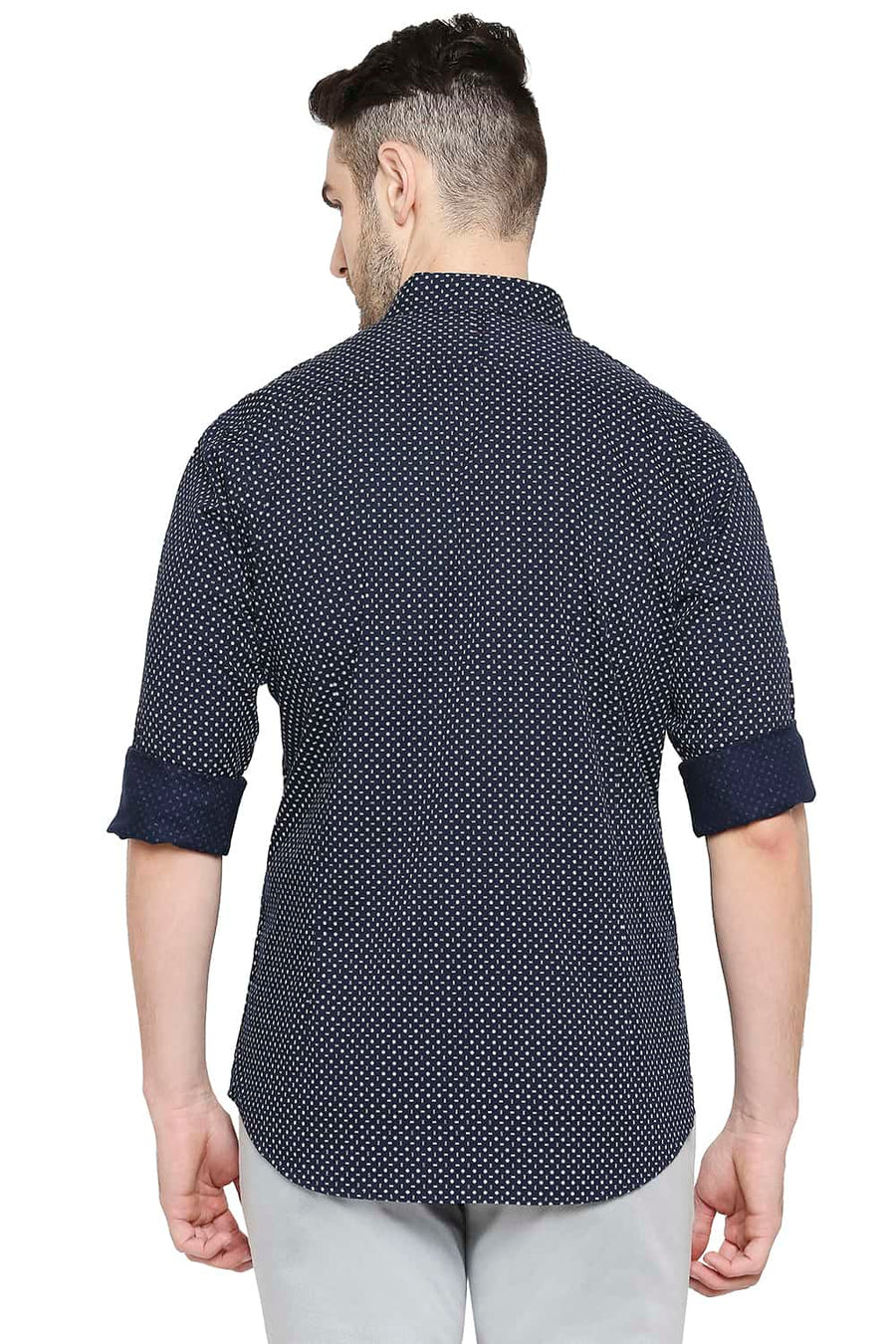 BASICS SLIM FIT IRIS NAVY PRINTED SHIRT