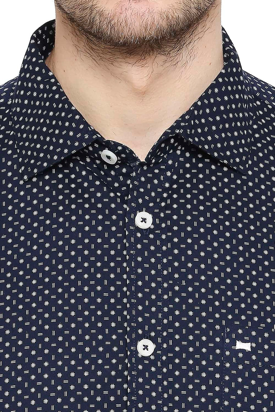 BASICS SLIM FIT IRIS NAVY PRINTED SHIRT