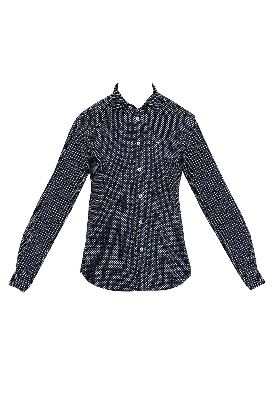 BASICS SLIM FIT IRIS NAVY PRINTED SHIRT